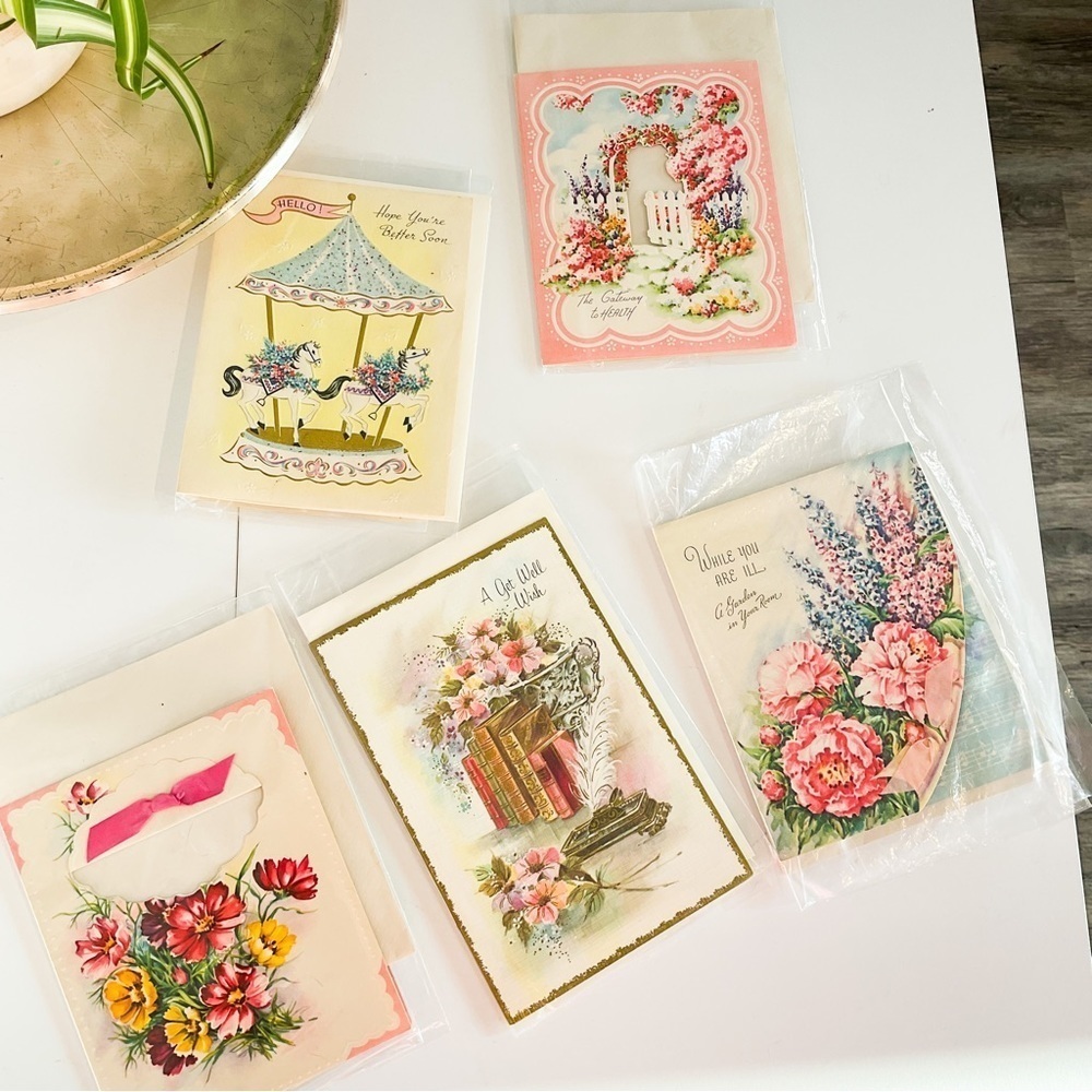 Vintage Get Well Cards Set Floral Ephemera Stationery NOS 5